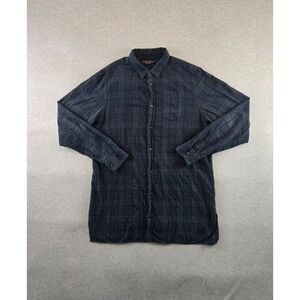 Allsaints Shirt Mens XL Green Blue Tartan Fluxus Flannel L/S Button Up Plaid